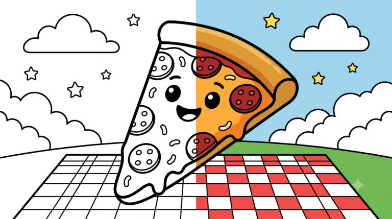 Cute Pizza Slice Coloring Page
