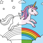 Magical Unicorn Rainbow Jumping Coloring Page