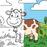 Happy Cow in the Meadow Coloring Page