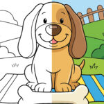 Floppy-Eared Puppy and His Big Bone Coloring Page