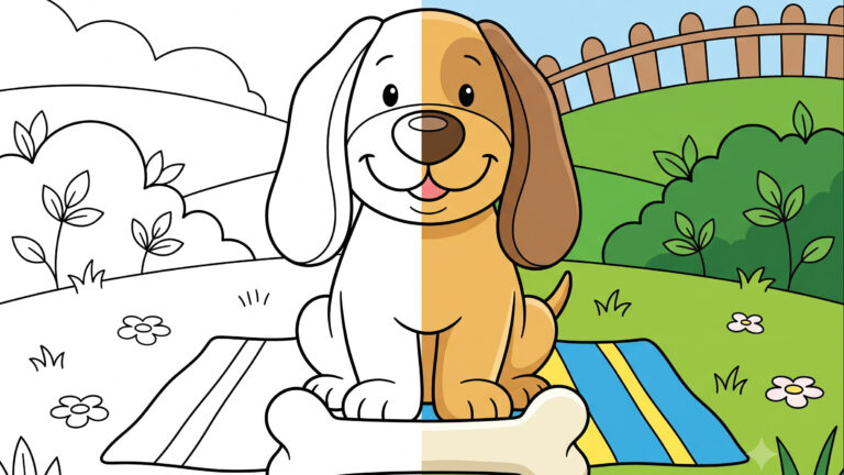 Floppy-Eared Puppy and His Big Bone Coloring Page