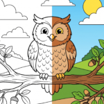 Round Owl on a Tree Branch Coloring Page