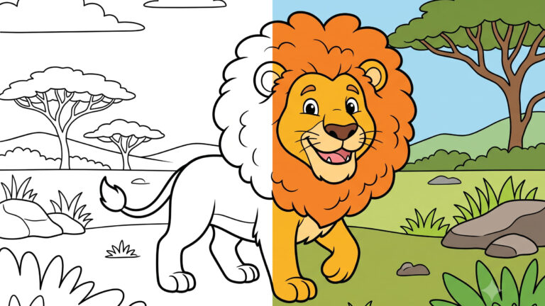 Happy Lion with Fluffy Mane Coloring Page