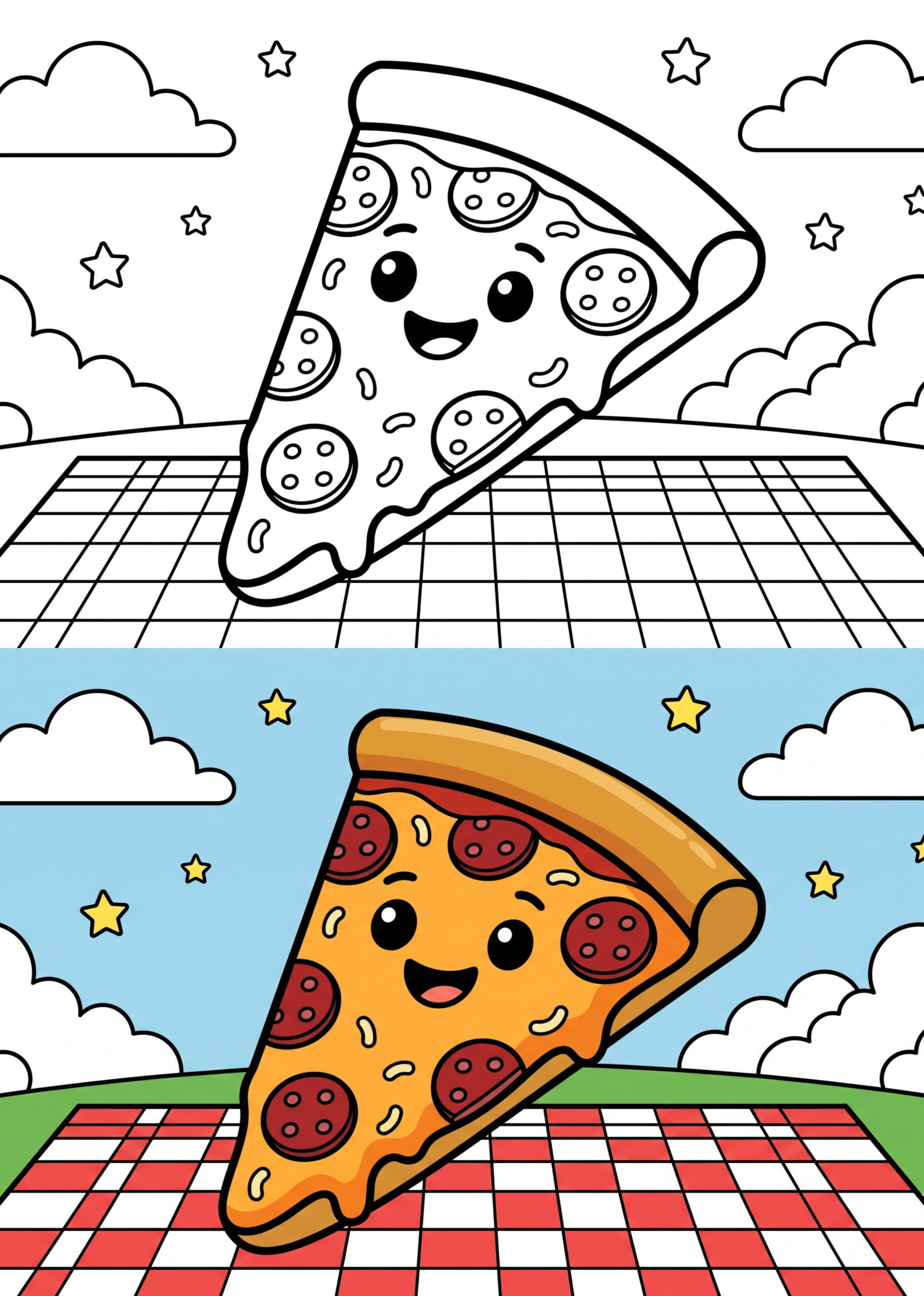 Cute Pizza Slice Coloring Page