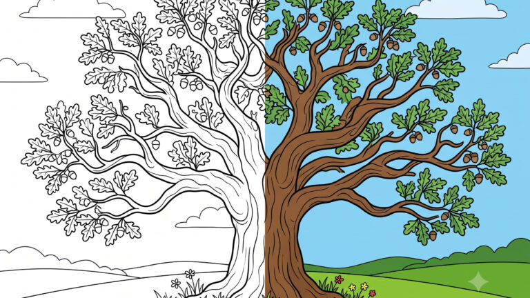 Big Sturdy Oak Tree Coloring Page