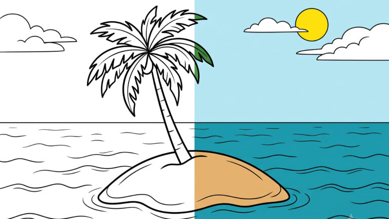 Tiny Desert Island Palm Tree Coloring Page