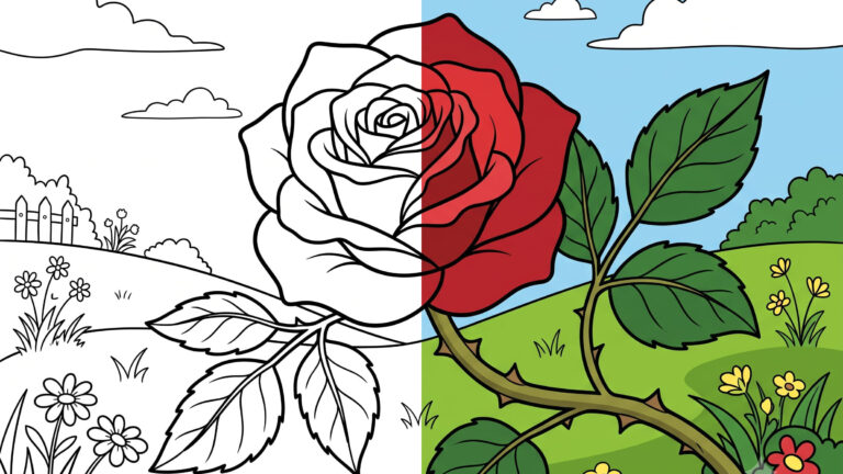 Blooming Rose with Thorns Coloring Page