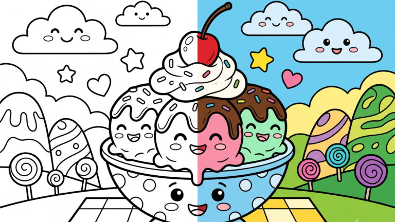 Happy Ice Cream Sundae Coloring Page