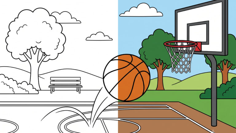 Basketball Bouncing Coloring Page