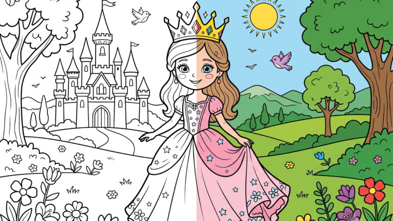 Beautiful Princess with Sparkling Crown Coloring Page