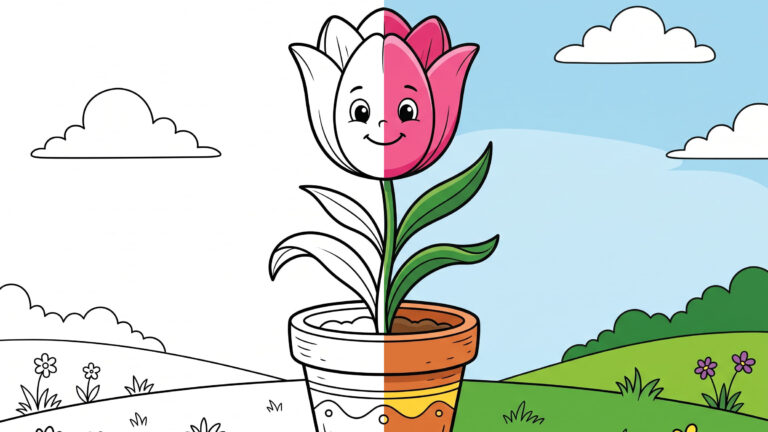 Cheerful Tulip in a Pot Coloring Page