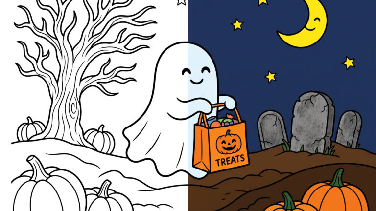 Cute Halloween Ghost Coloring Page