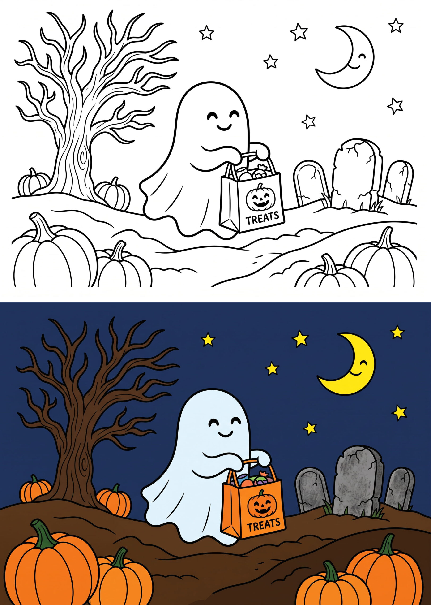 Cute Halloween Ghost Coloring Page