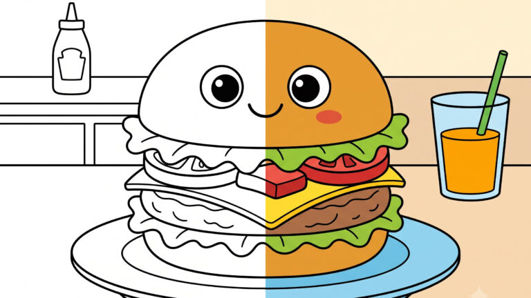 Cute Smiley Hamburger Coloring Page