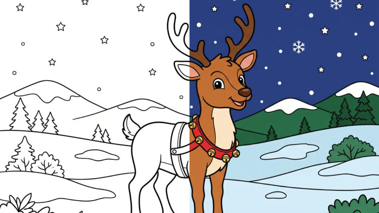 Cute Reindeer with Bells Coloring Page