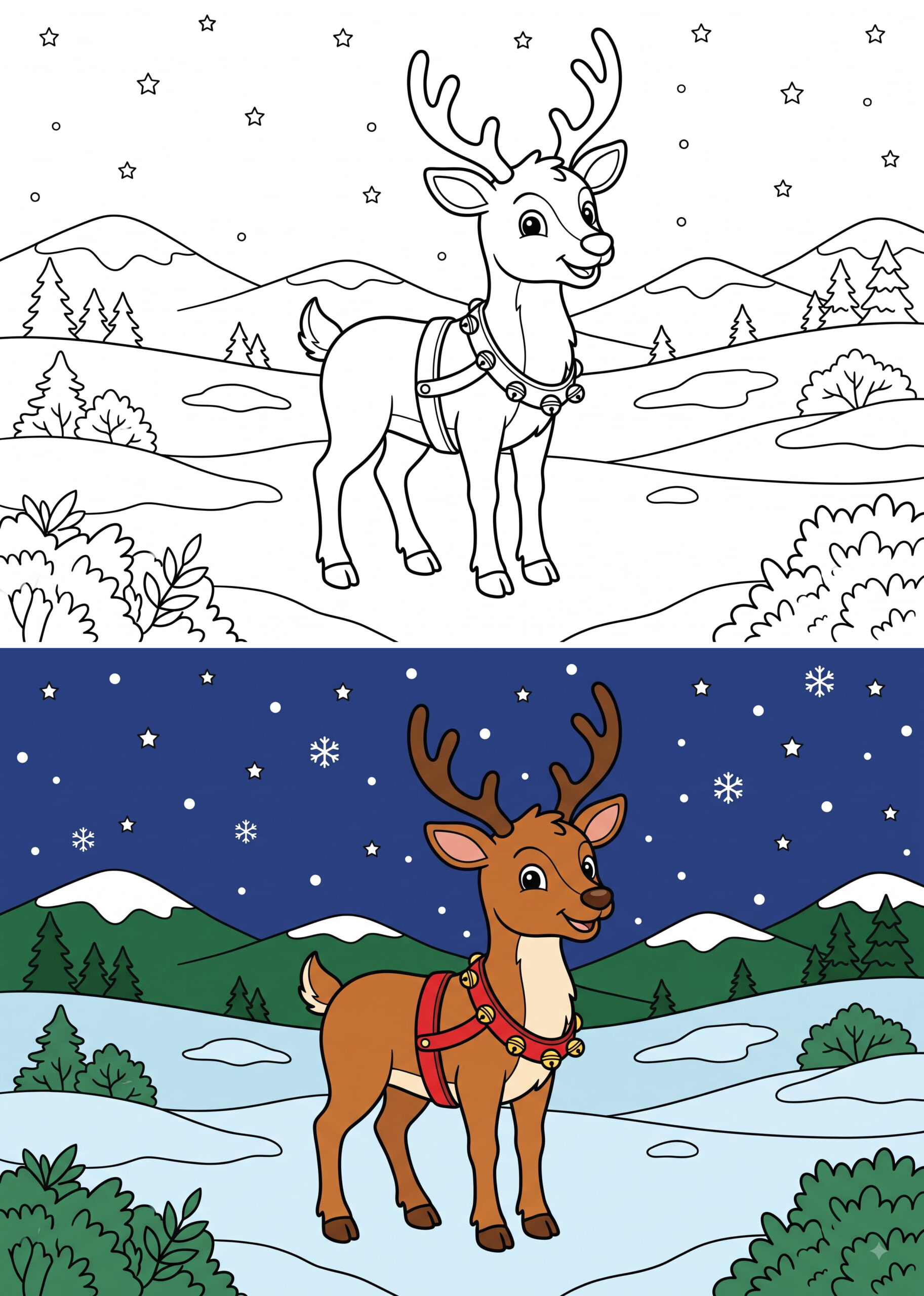 Cute Reindeer with Bells Coloring Page