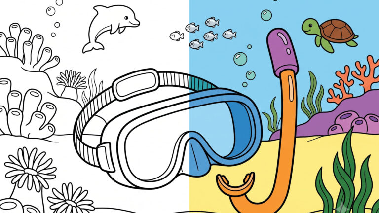 Goggles and Snorkel Coloring Page