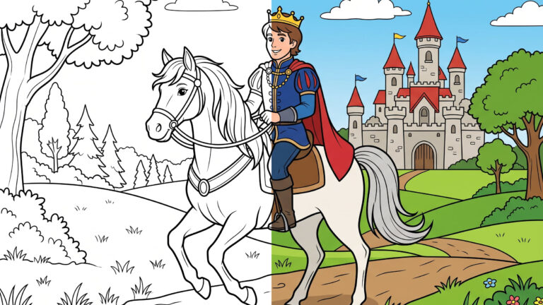 Handsome Prince & Horse Coloring Page