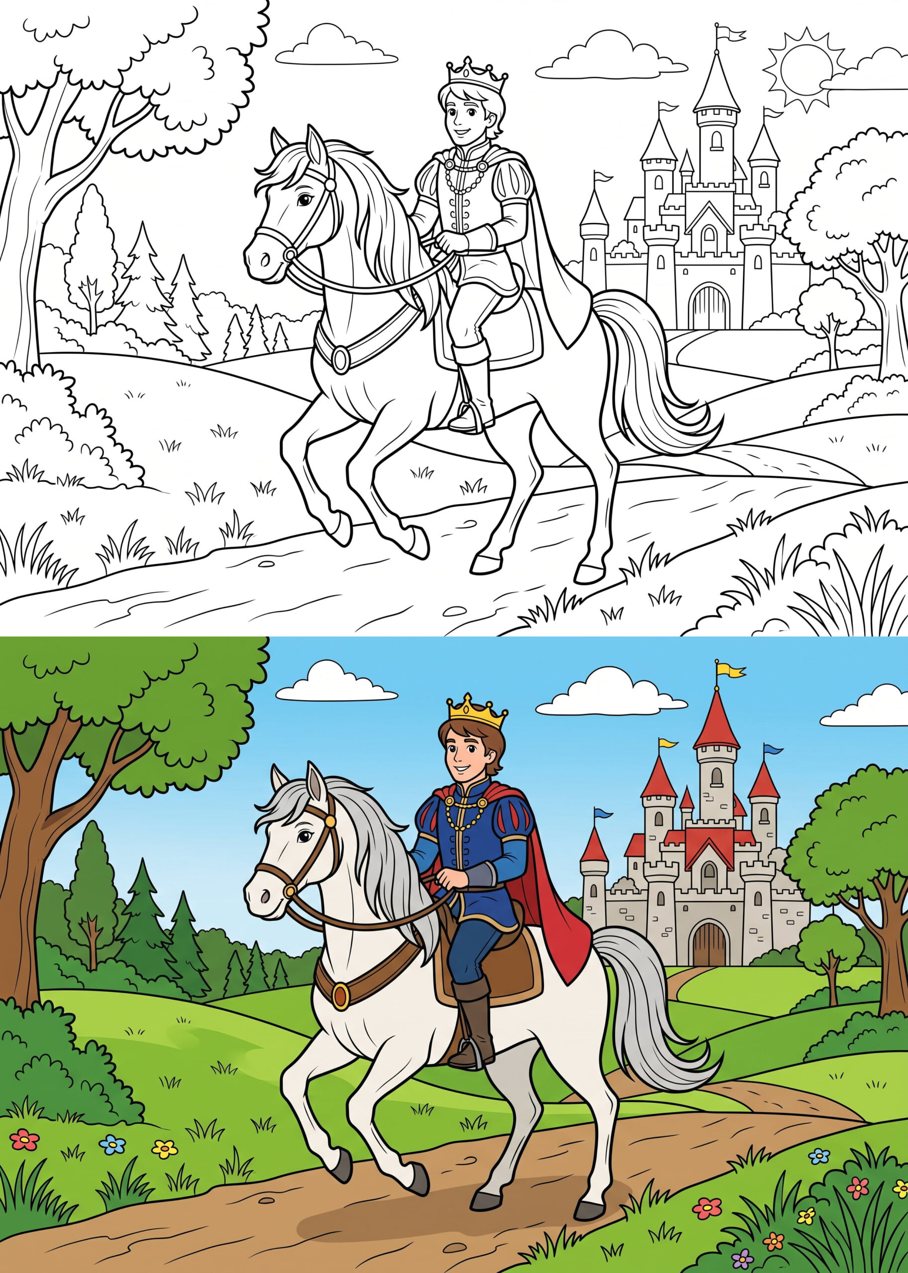 Handsome Prince & Horse Coloring Page