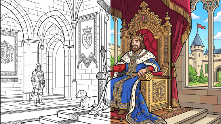 King on Grand Throne Coloring Page