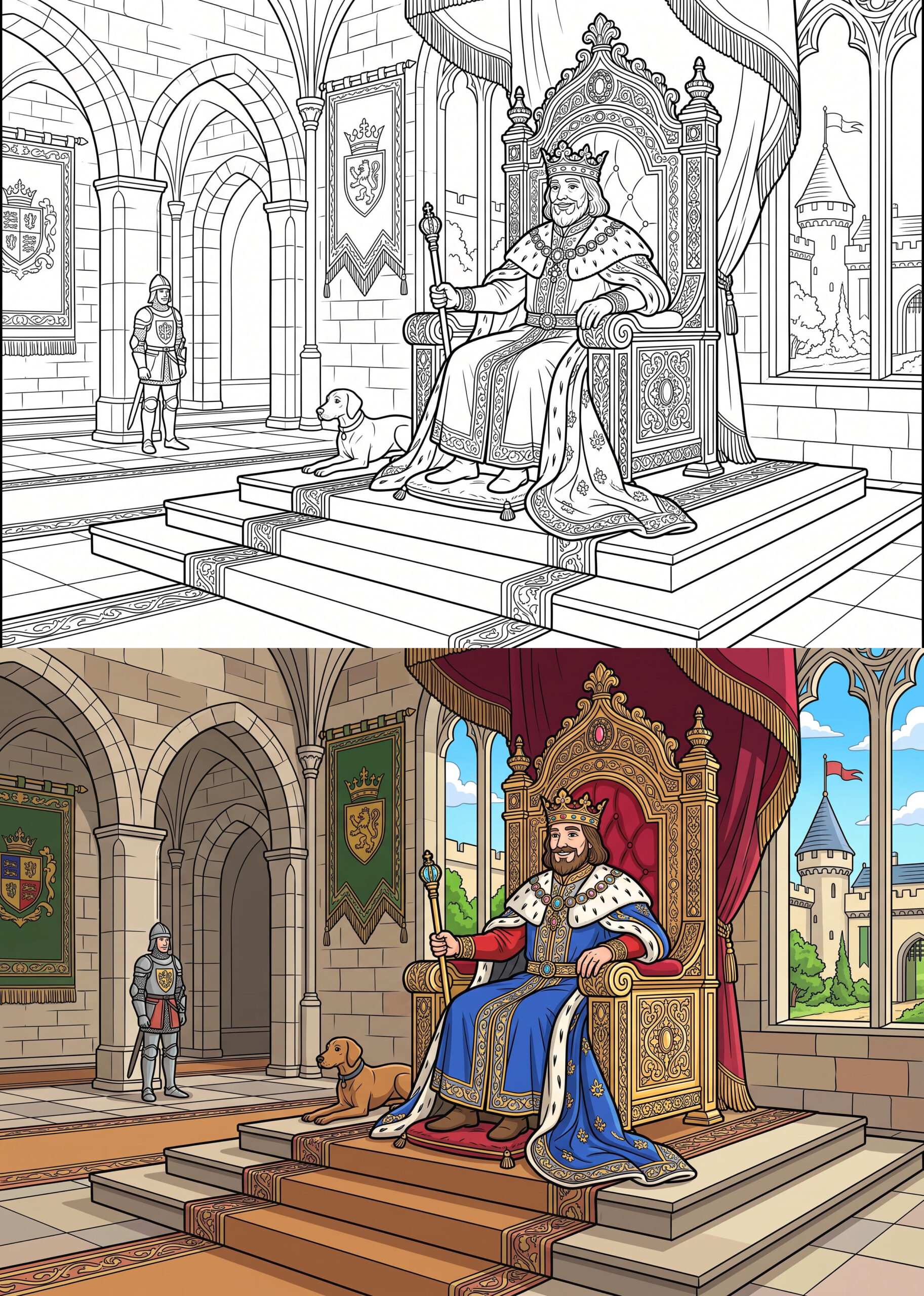 King on Grand Throne Coloring Page