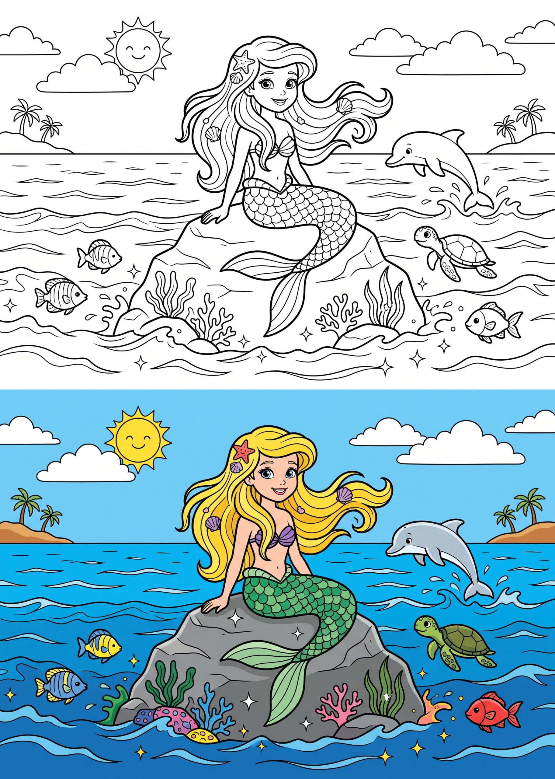 Mermaid on a Rock Coloring Page