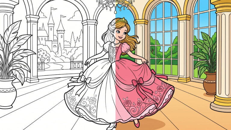 Princess Dancing in Ballgown Coloring Page