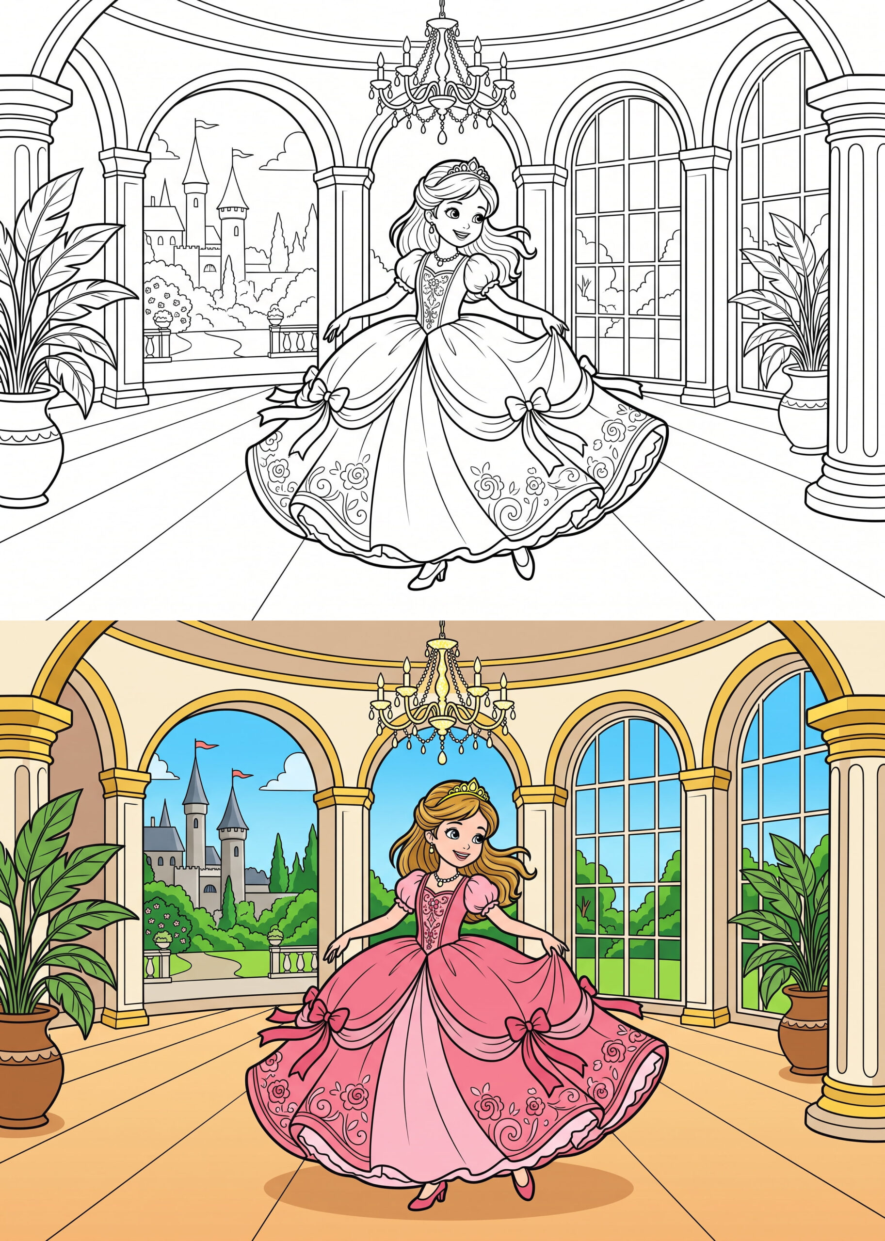 Princess Dancing in Ballgown Coloring Page