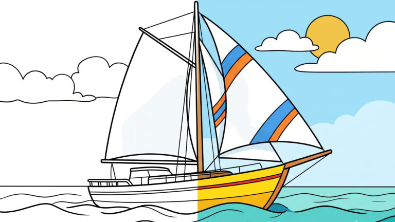 Sailboat on Gentle Waves Coloring Page
