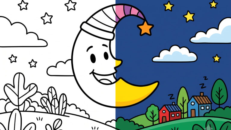 Smiling Crescent Moon Coloring Page