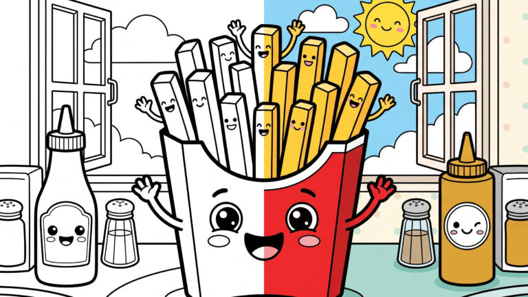 Smiling French Fries Coloring Page