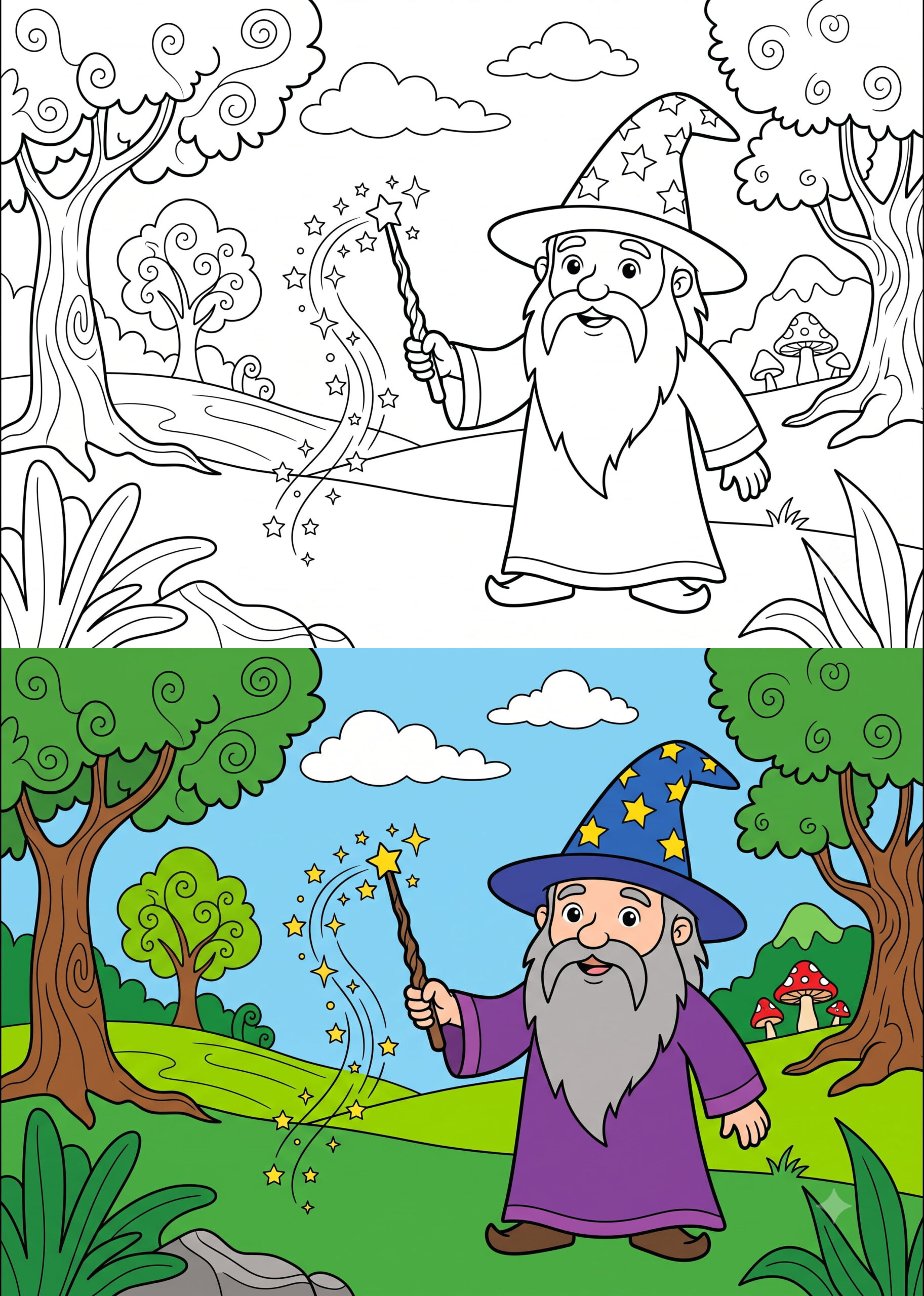 Smiling Wizard Coloring Page