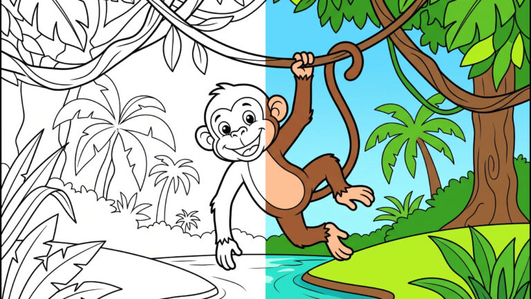Swinging Monkey Coloring Page