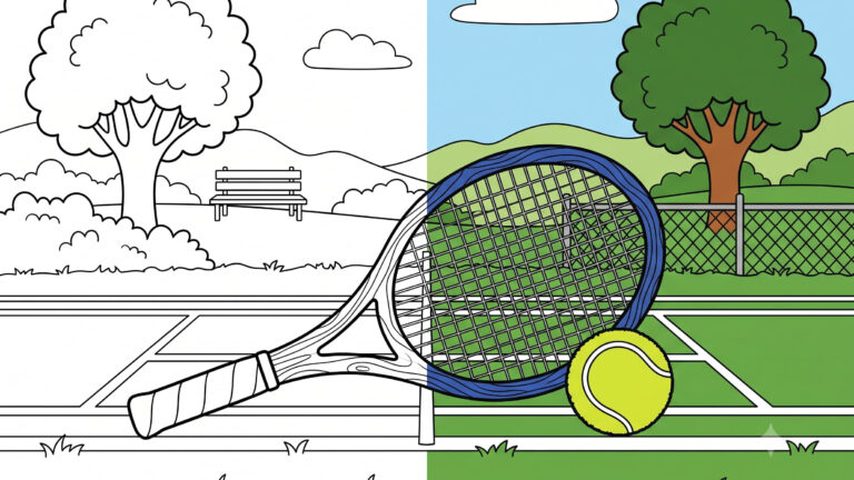 Tennis Racket and Ball Coloring Page