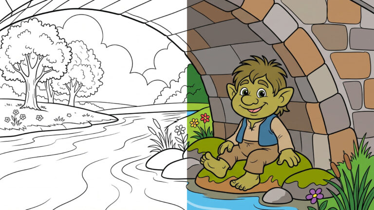 Friendly Troll Under a Bridge Coloring Page