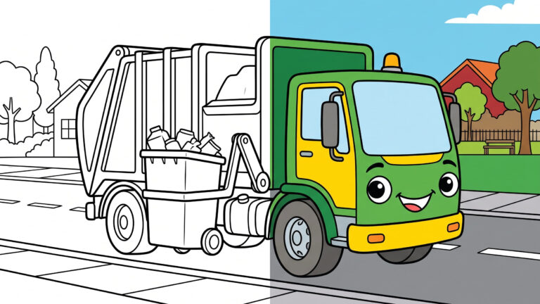 Garbage Truck Coloring Page + Color Online