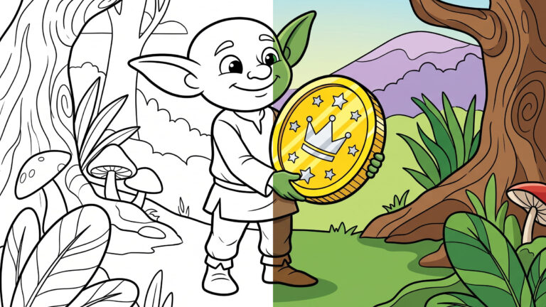 Goblin with Giant Coin Coloring Page