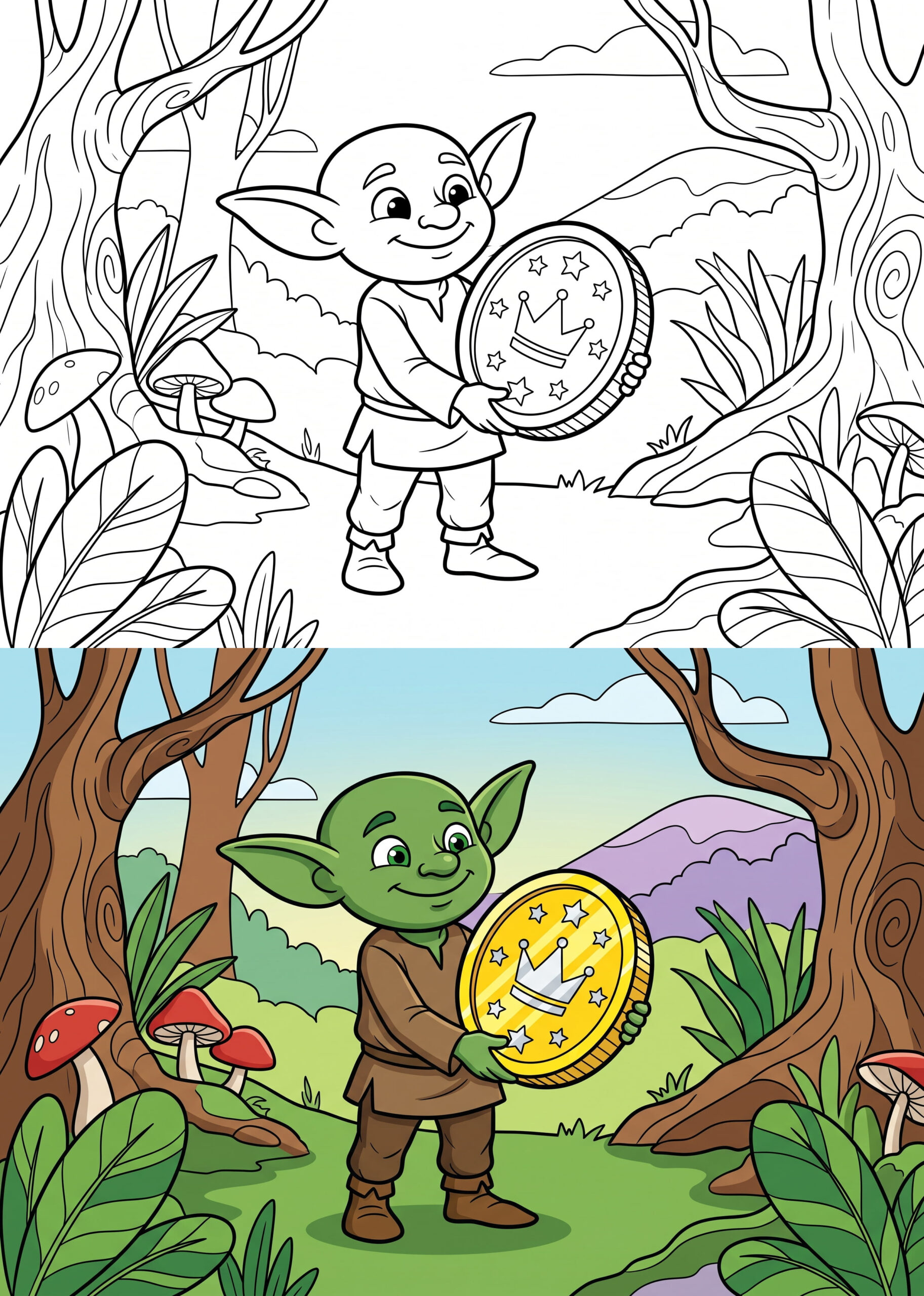 Goblin with Giant Coin Coloring Page