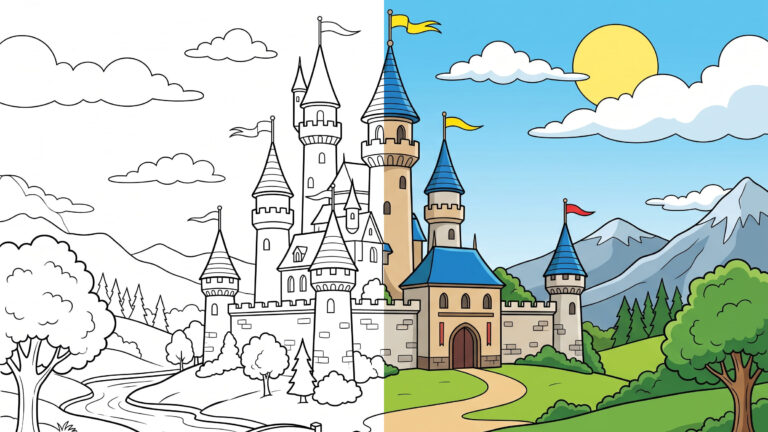Grand Fairytale Castle Coloring Page