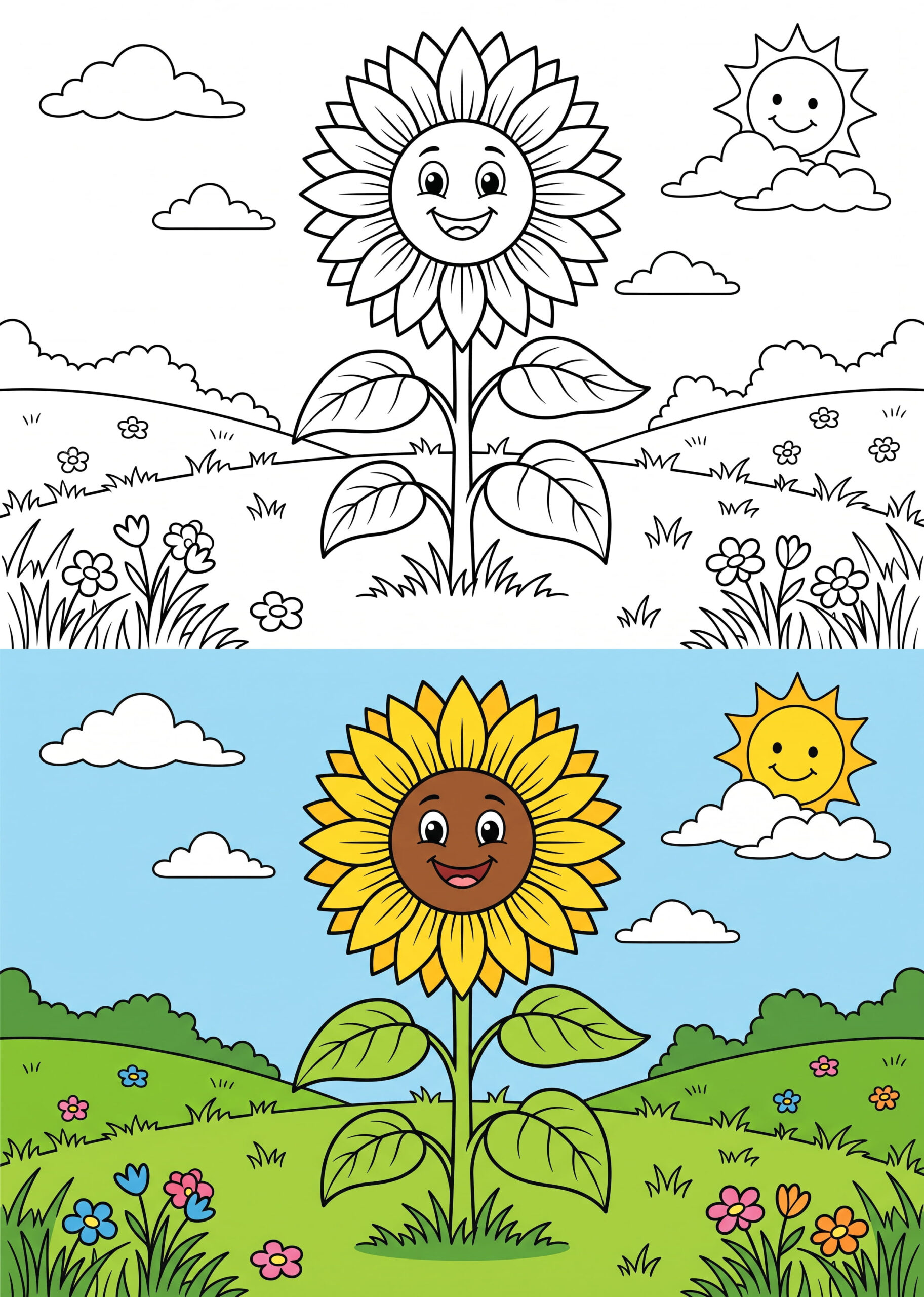 Towering Sunflower Coloring Page