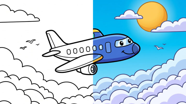 Airplane Above Clouds Coloring Page