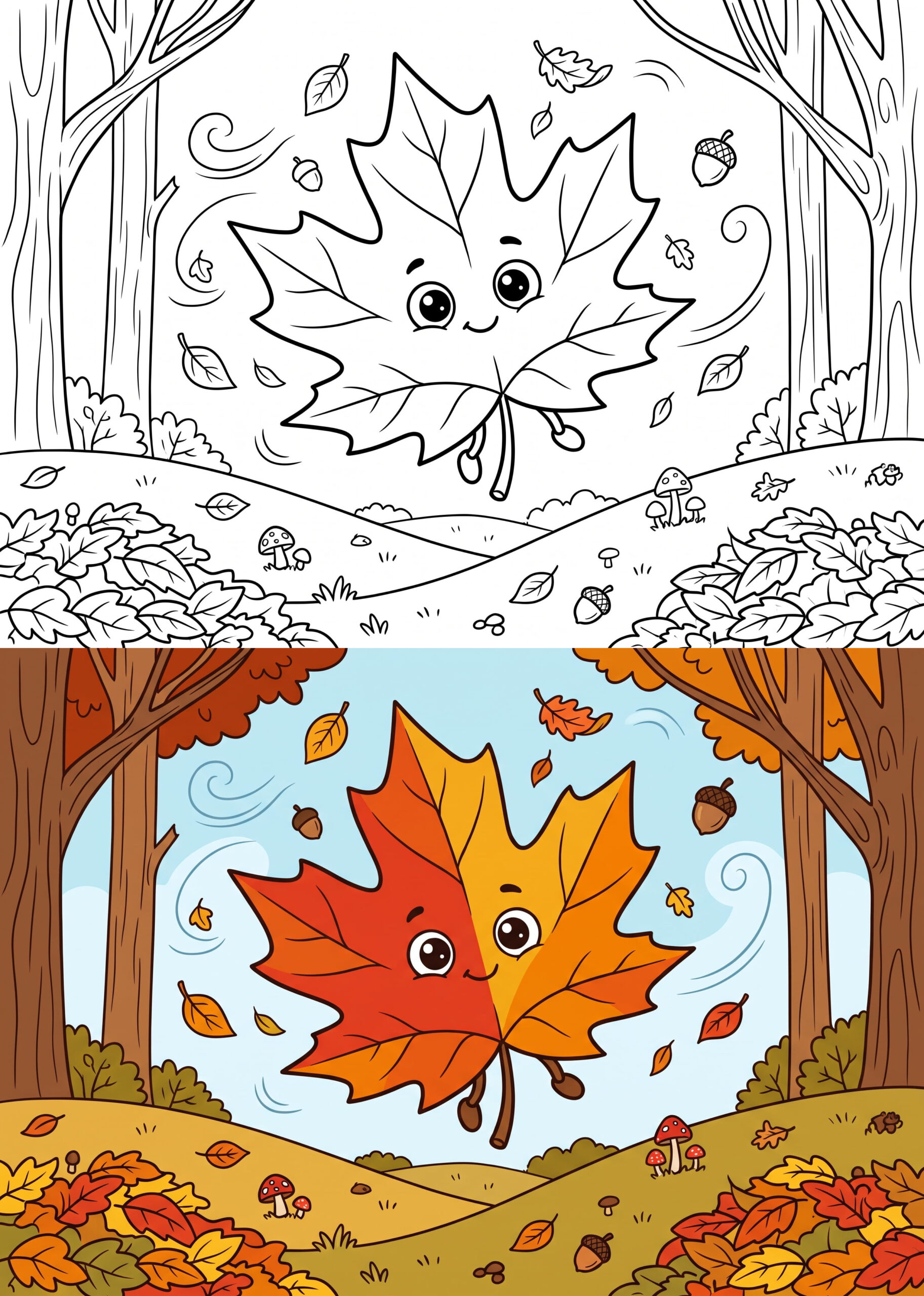 Falling Autumn Maple Leaf Coloring Page – Free Printable – Color Online