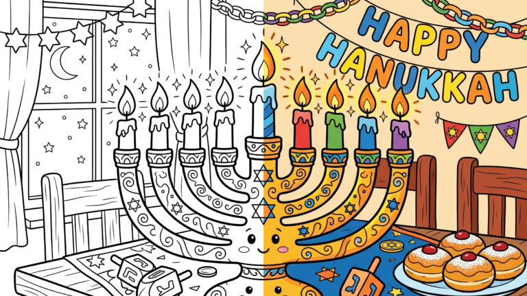 Hanukkah Menorah Coloring Page – Free Printable – Color Online