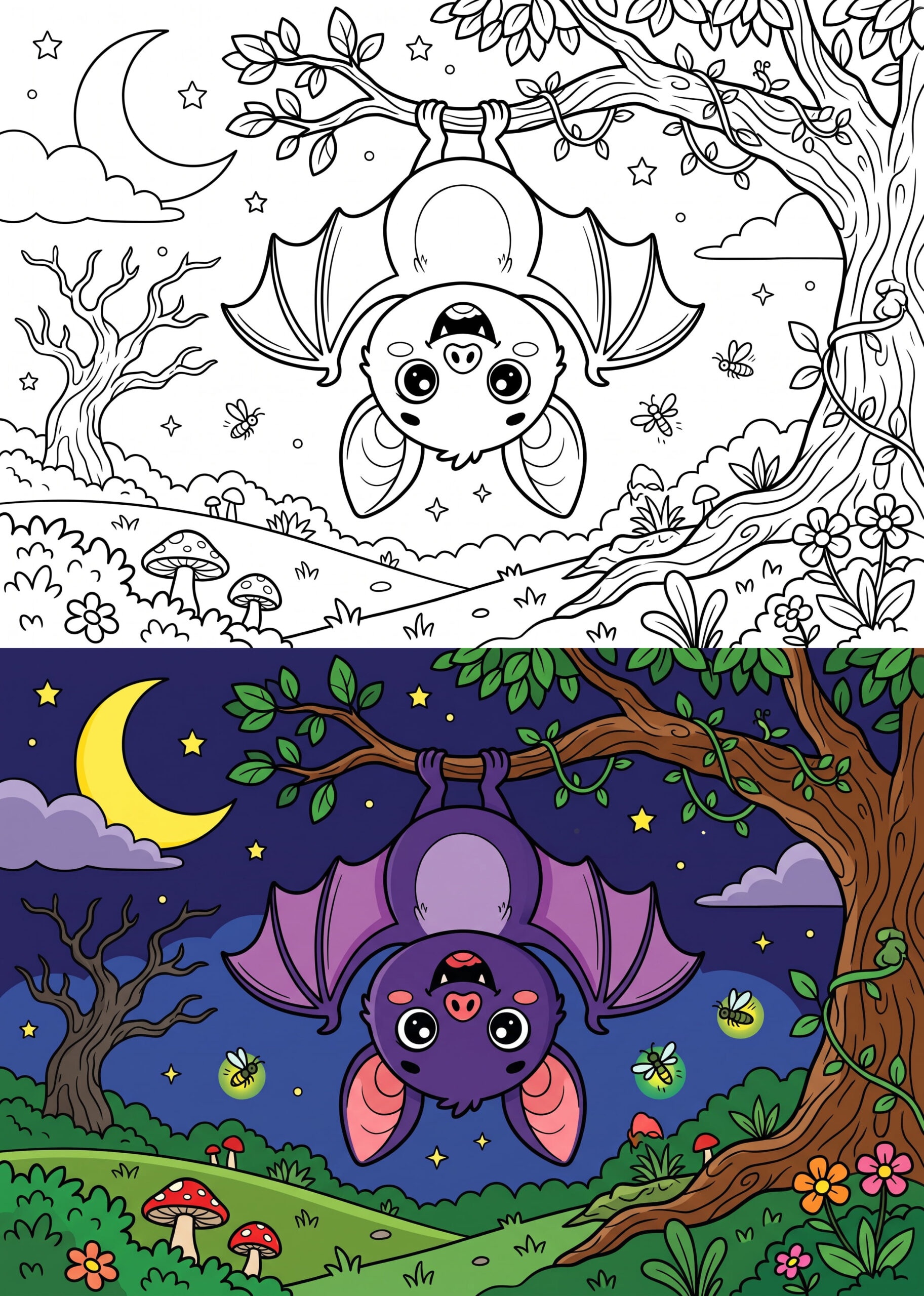 Happy Vampire Bat Coloring Page – Free Printable – Color Online