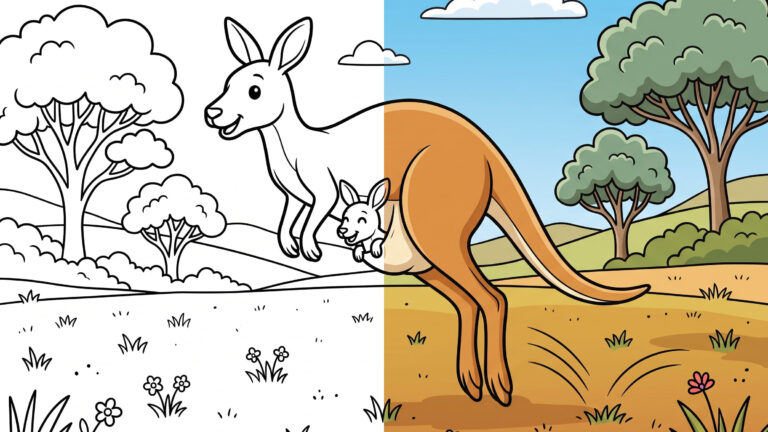 Hopping Kangaroo Coloring Page – Free Printable