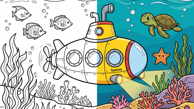 Submarine Adventure Coloring Page – Free Printable – Color Online