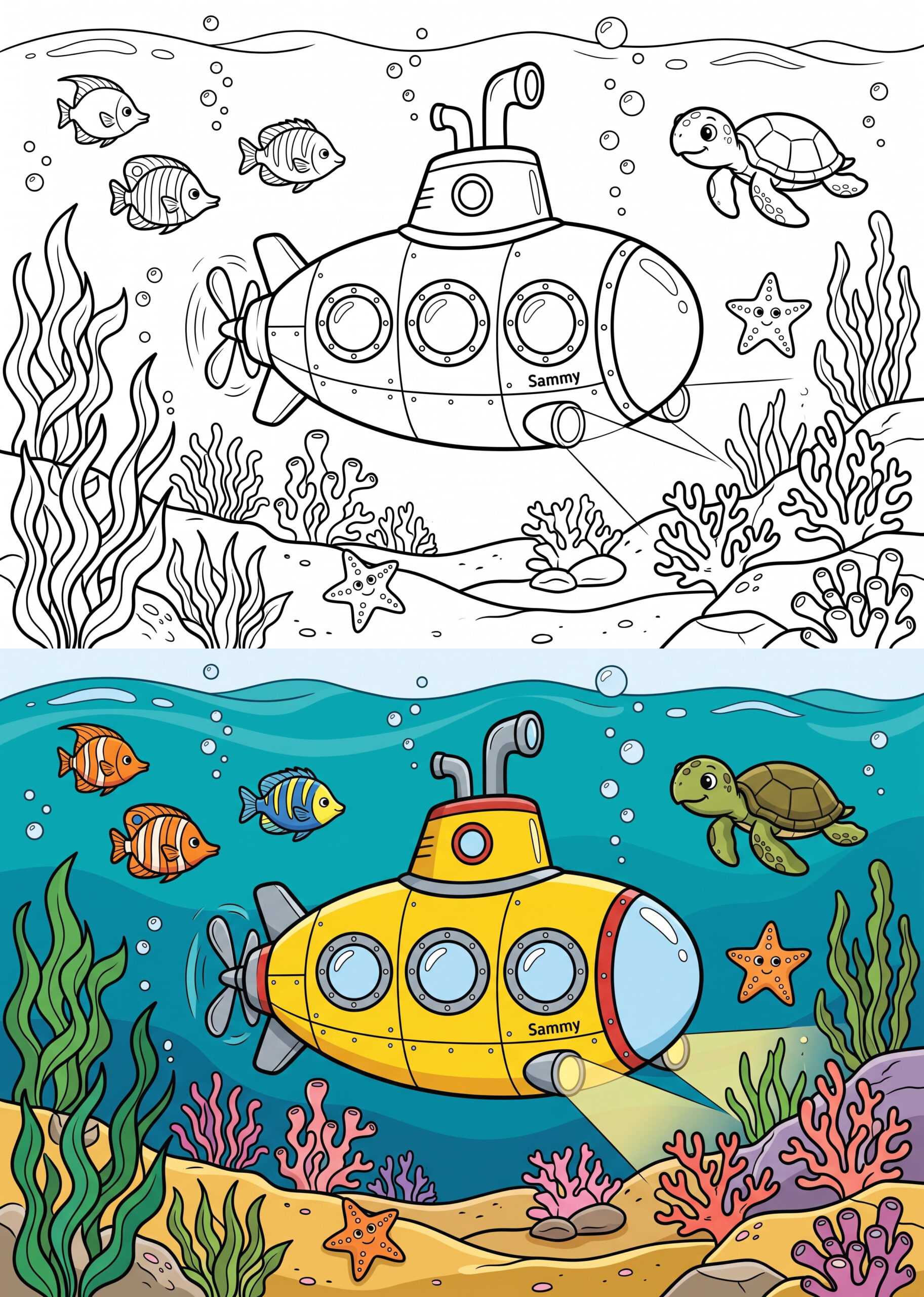 Submarine Adventure Coloring Page – Free Printable – Color Online
