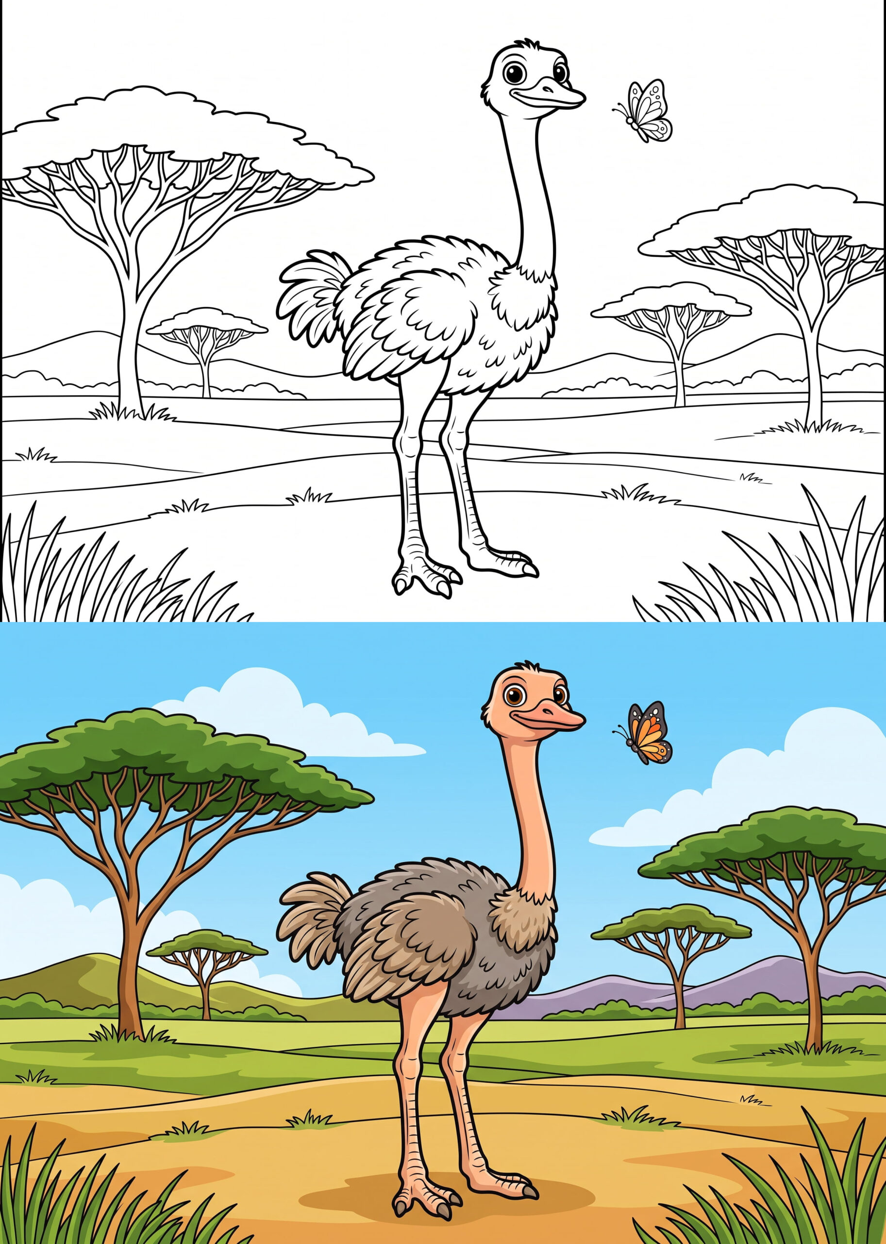 Tall Ostrich Coloring Page