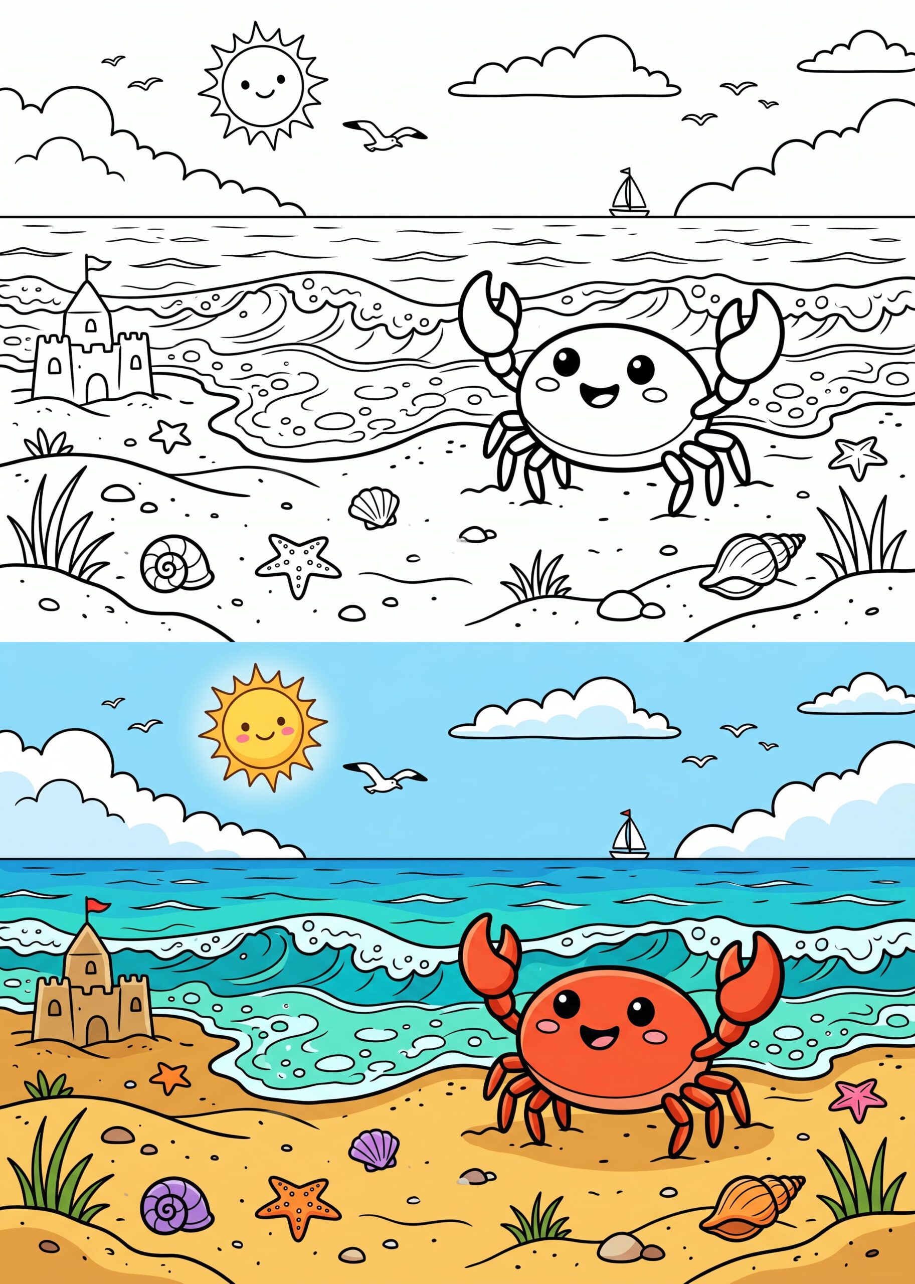Cute Beach Crab Coloring Page – Free Printable